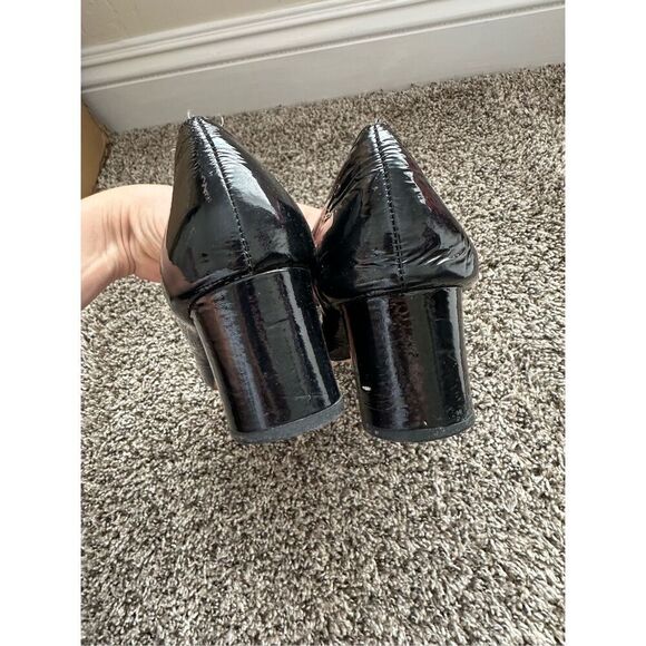 Kate Spade Block Heel Black Patent Leather Pumps Shoes Fringe Size 9.5 - Picture 3 of 6